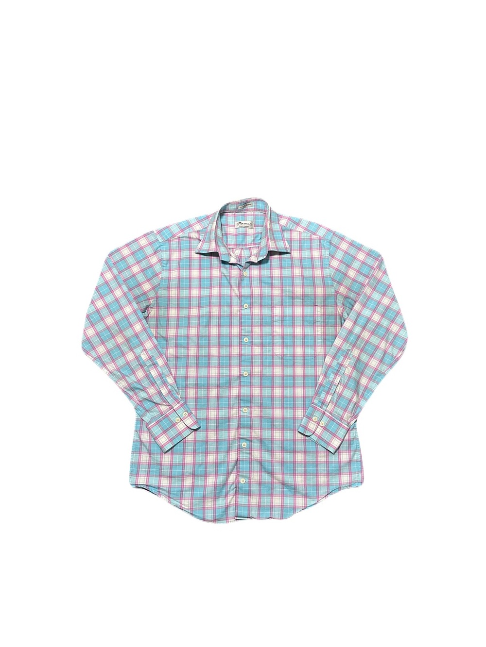 Peter Millar Crown Comfort Blue Pink Plaid Button Up Long-Sleeve Shirt Men's M